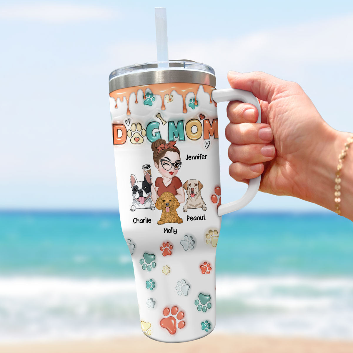 Personalized 3D Inflated Effect Printed 40 Oz Tumbler - Perfect for Dog Moms