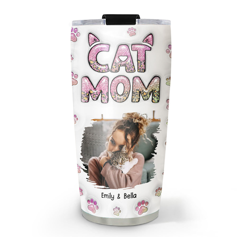 Personalized 3D Inflated Effect Cat Mom Chibi Version Photo Tumbler