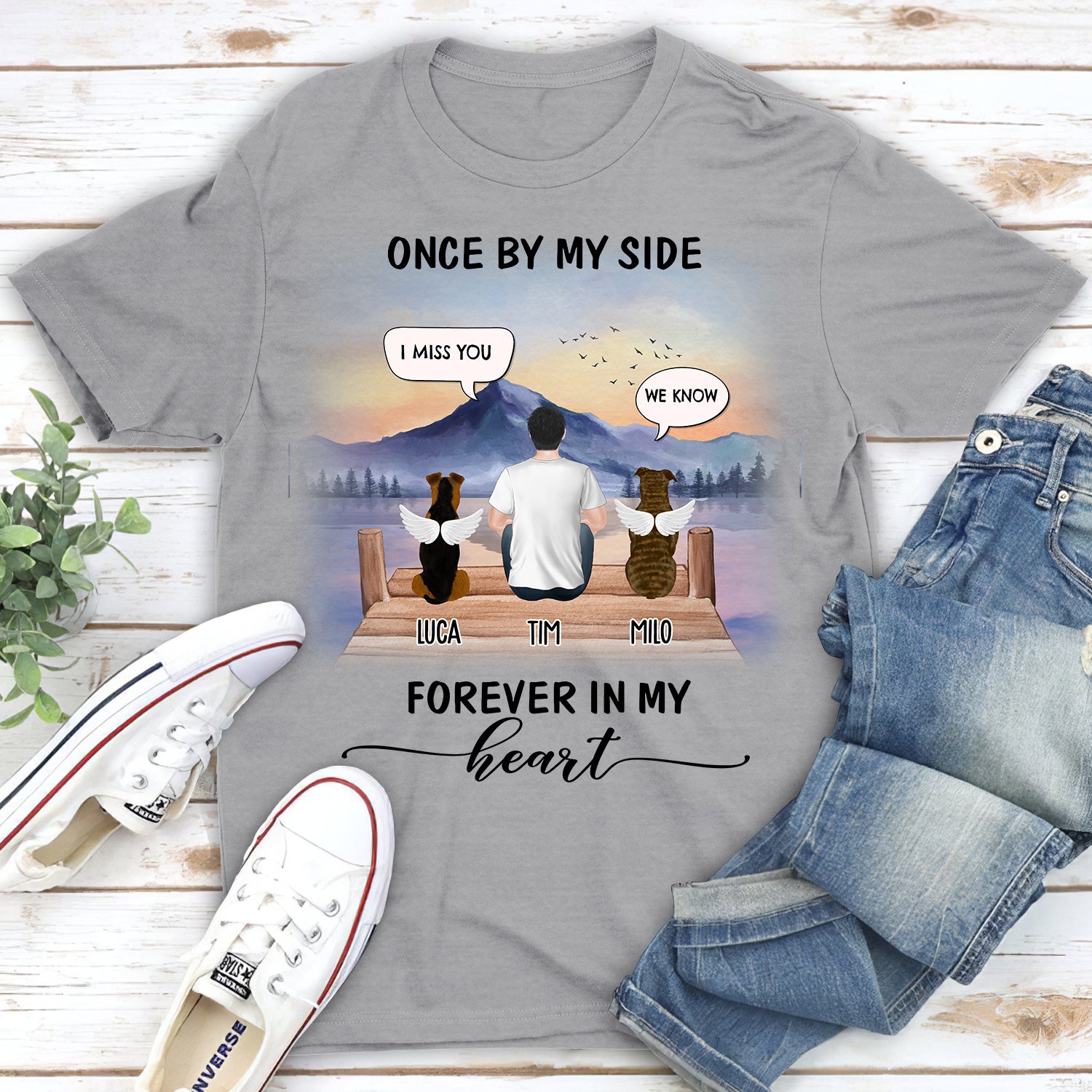 Once By My Side Speech Dawn - Customizable Unisex Memorial T - shirt for Pet Lovers