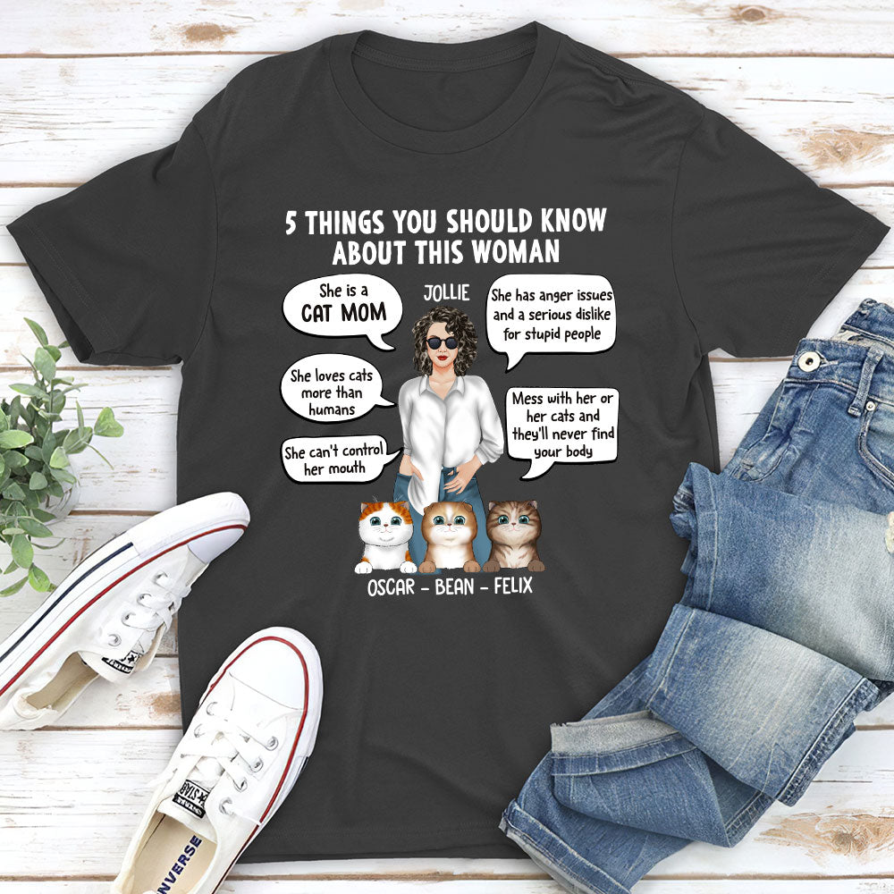 Personalized Unisex 5 Things Cat Mom T-shirt - Ideal Gift for Pet Lovers