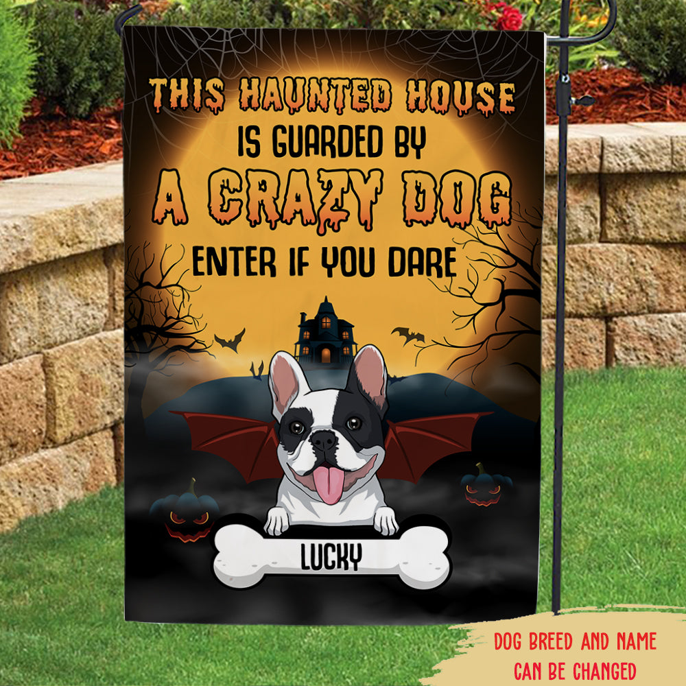 Customizable Halloween Garden Flag for Crazy Dog Lovers