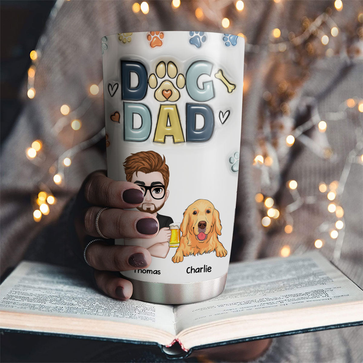 Personalized 3D Inflated Effect Custom Tumbler - Ideal for Dog Dads