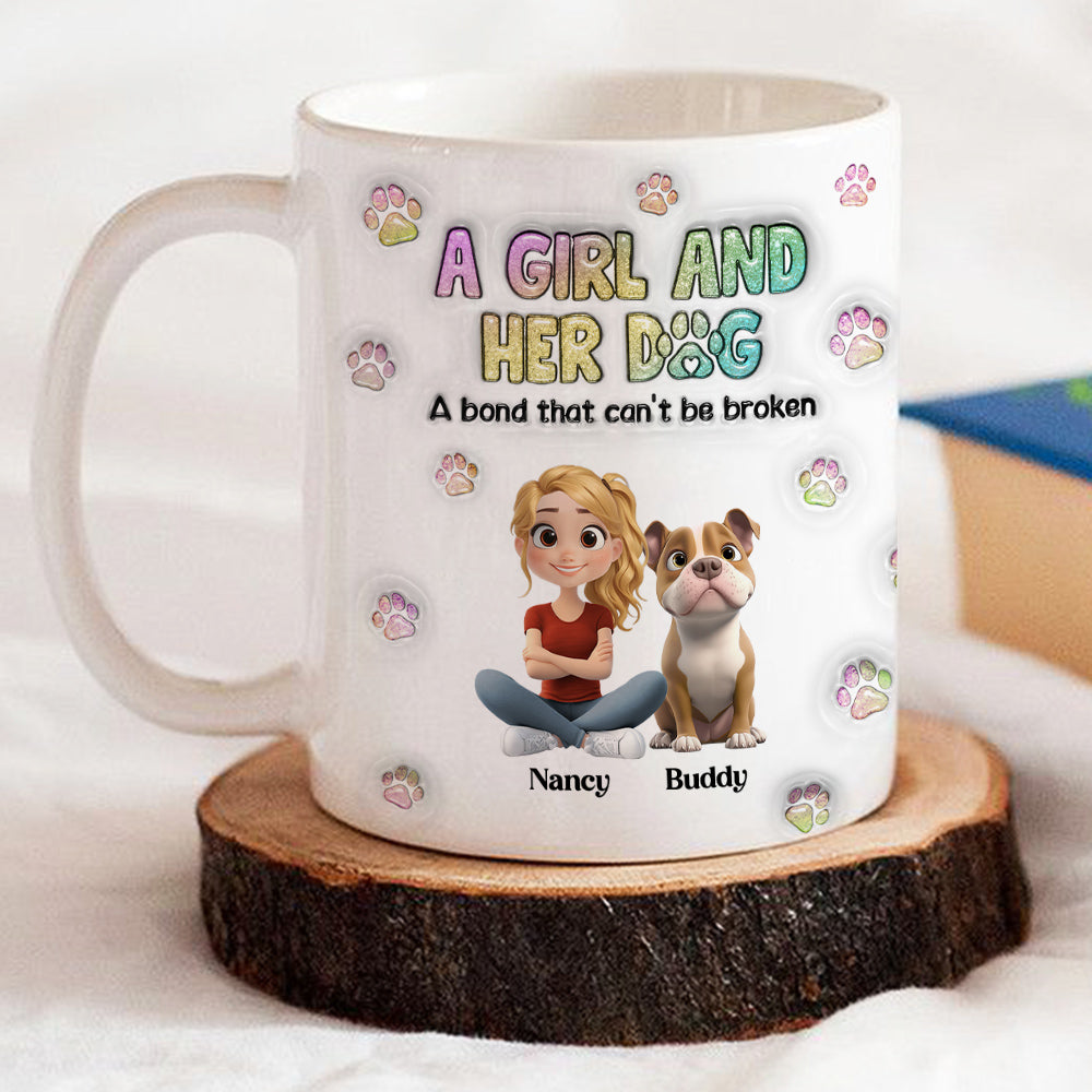 Personalized 3D Inflated Effect Custom Mug: A Girl And Her Dog Design