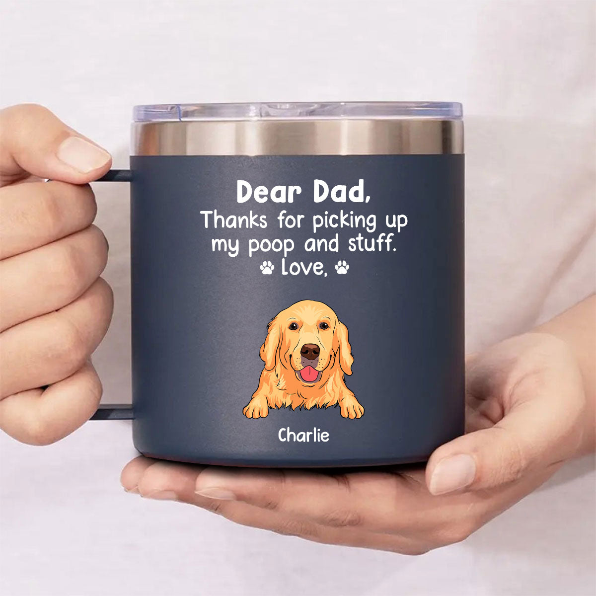 Personalized 14oz Stainless Steel Tumbler with Handle: Thanks for Being My Human Servant