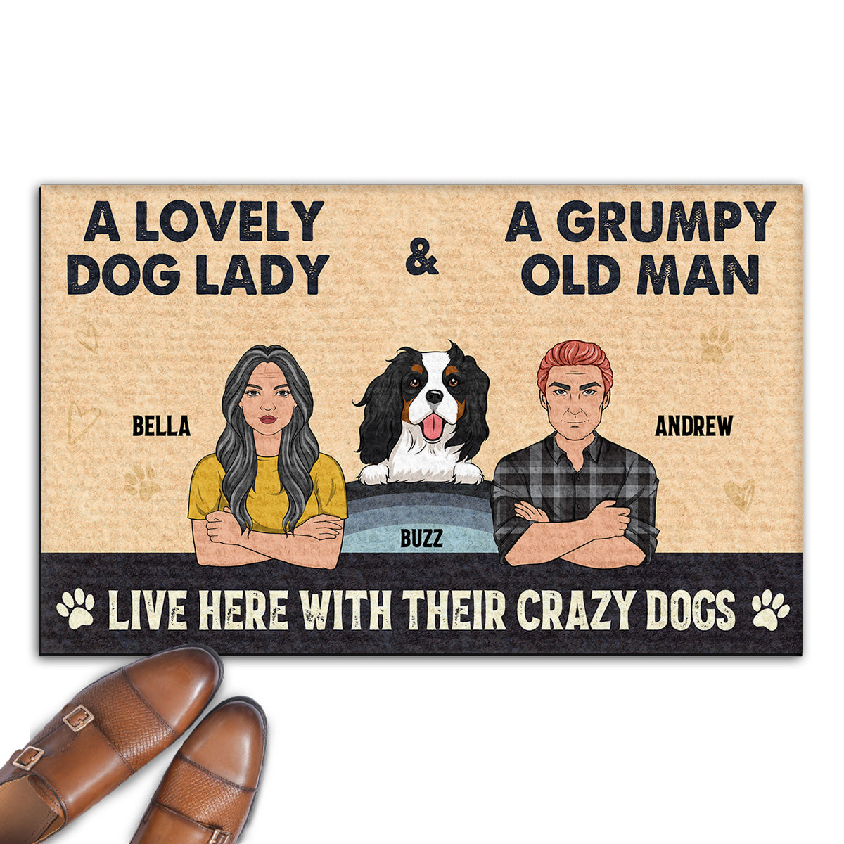 Personalized Pet Lover Doormat: Lovely Dog Lady & Grumpy Old Man Design
