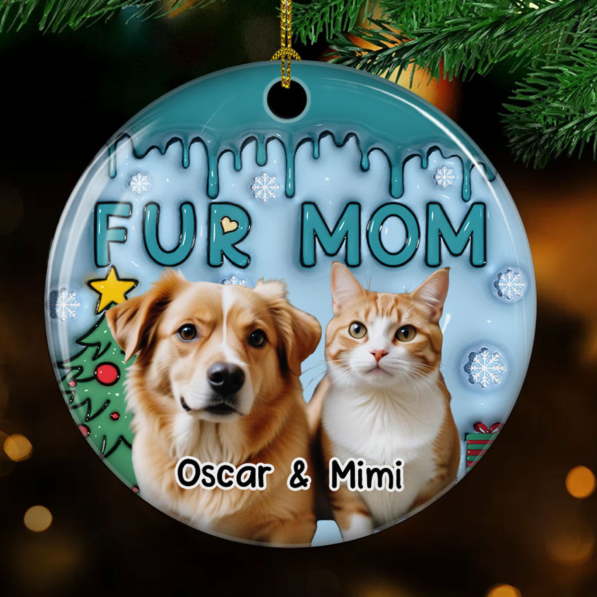 Personalized 3D Inflated Effect Ceramic Ornament - Upload Your Lovely Fur Mom Photo