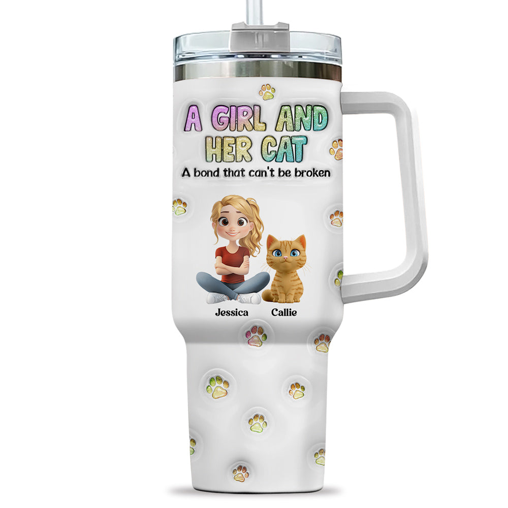 Personalized 3D Inflated Effect Tumbler: A Girl And Her Cat Design