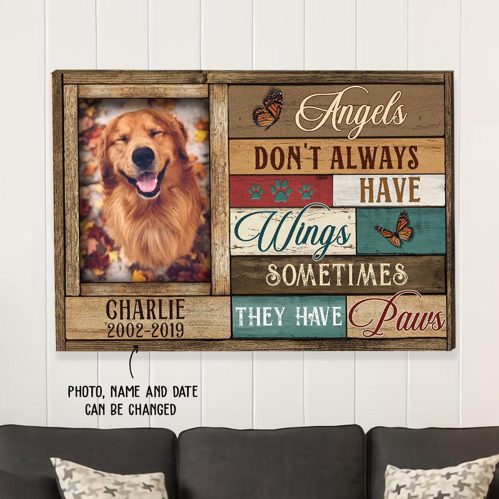 Personalized Custom Photo Canvas Print - Angels Don't Always Have Wings, Ideal for Pet Lovers