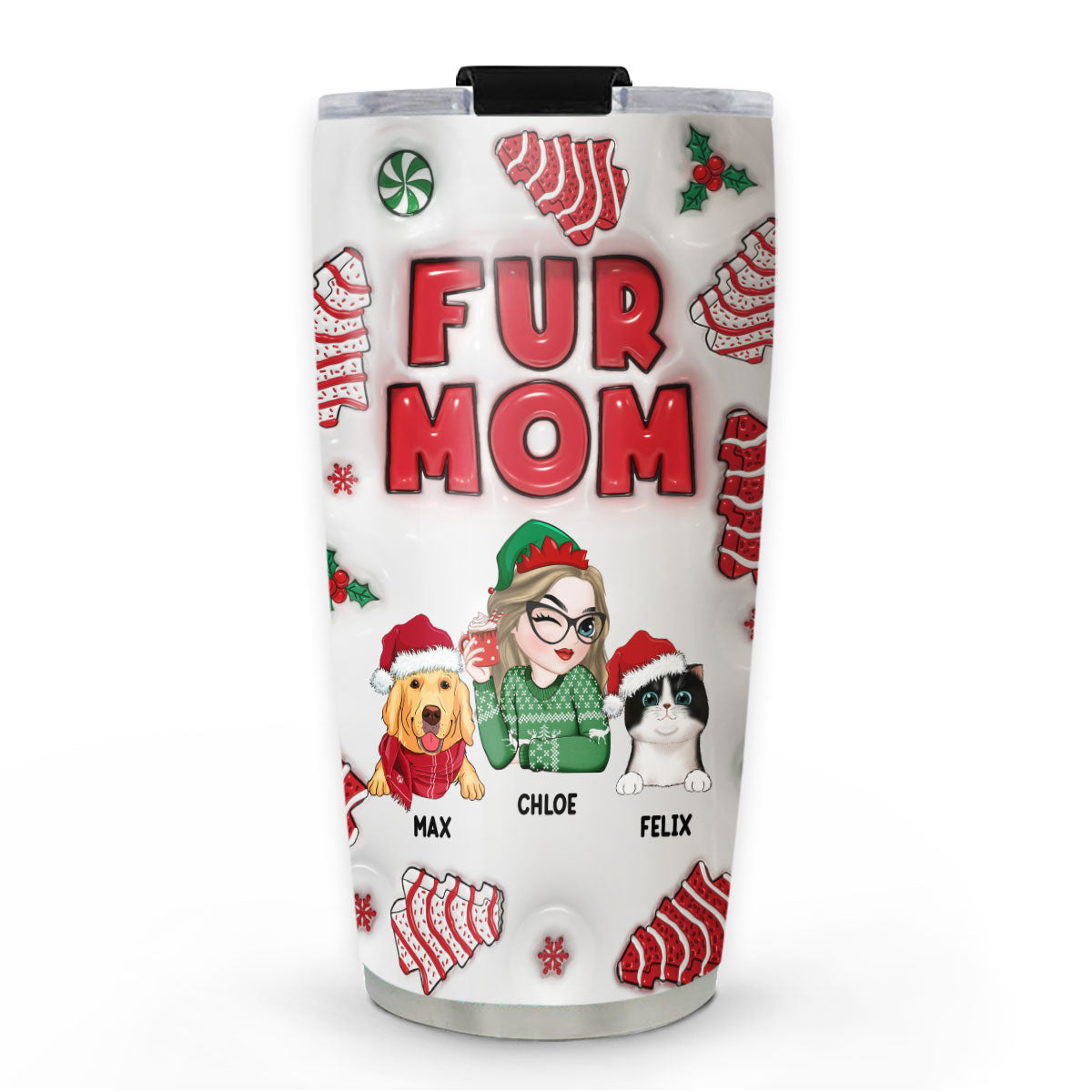 Personalized 3D Inflated Effect Pet Mom Christmas Tumbler - High - Quality Insulated Drinkware