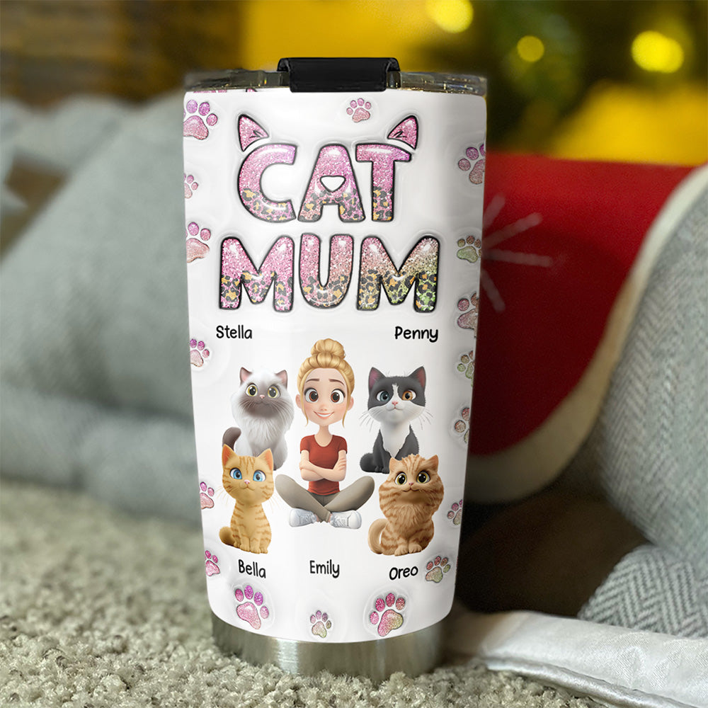 Personalized Cat Mom Chibi 3D Inflated Effect Stainless Steel Tumbler