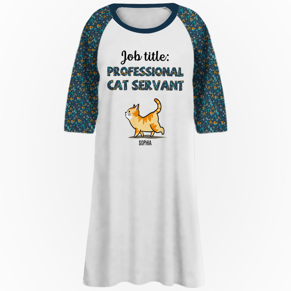 Personalized Custom 3/4 Sleeve Navy Flower Professional Cat Servant Dress