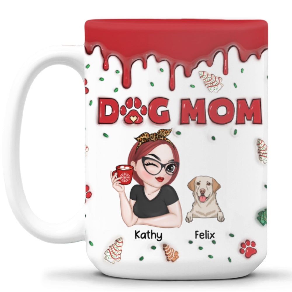 Personalized 3D Inflated Effect Dog Mom Christmas Ceramic Mug