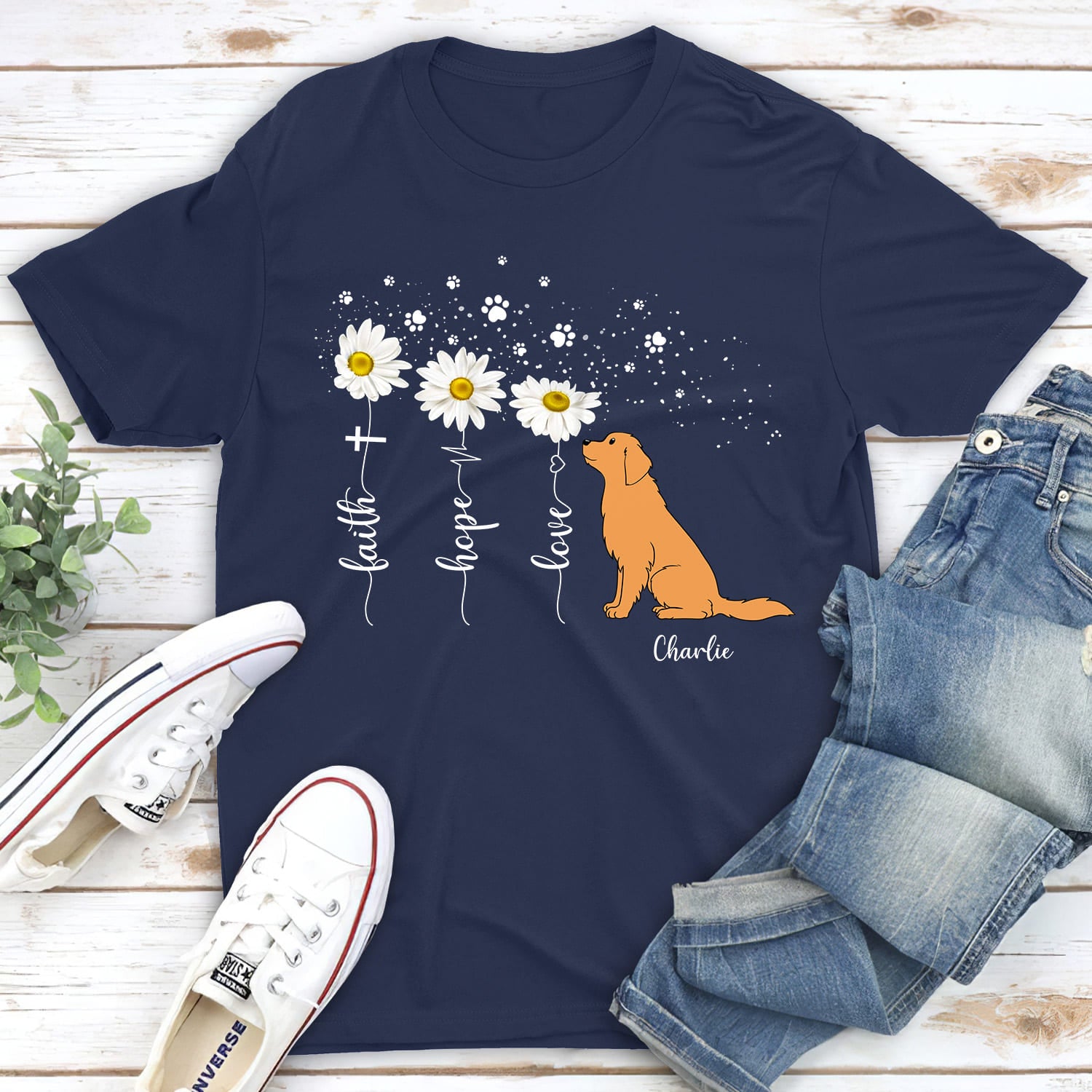 Faith Hope Love Personalized Custom Unisex Pet Lover's Flower T-shirt