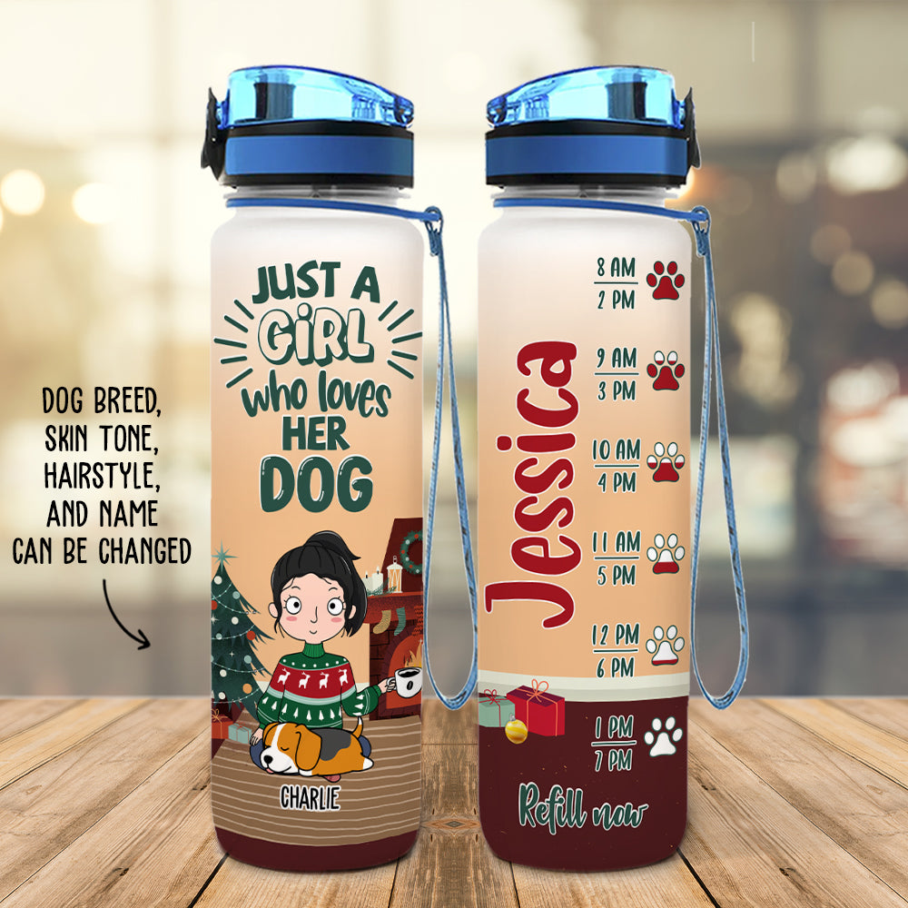 Personalized Christmas Water Tracker Bottle for Dog - Loving Girls