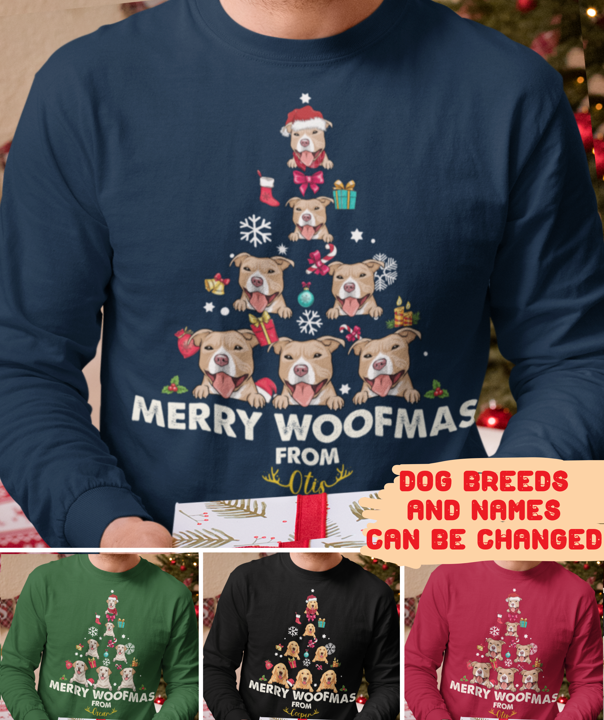 Merry Woofmas - Exclusive Personalized Long Sleeve Pet Lover T-shirt