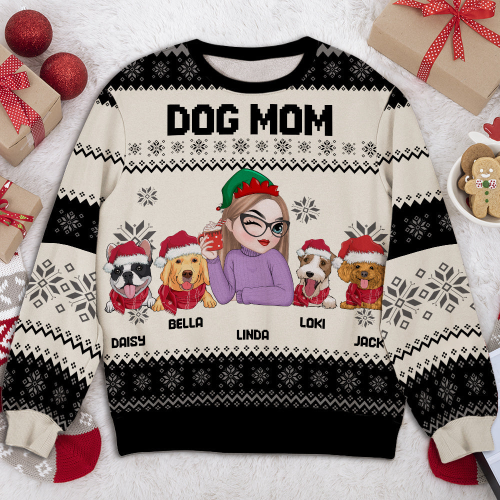 Personalized Custom All-Over-Print Christmas Sweatshirt for Dog Moms