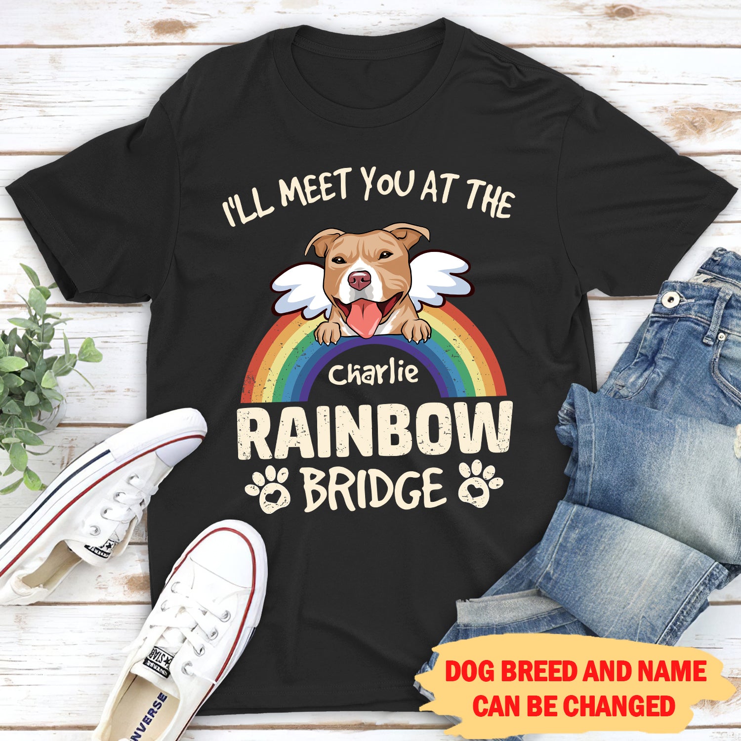 Personalized Unisex Memorial T-shirt - 'I'll Meet You At The Rainbow Bridge' for Pet Lovers
