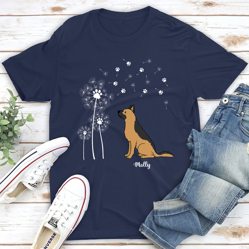Customizable Dog & Dandelion Unisex T - shirt: Ideal Gift for Pet Lovers
