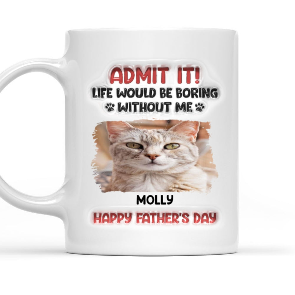 Personalized 3D Inflated Effect Cat Dad Photo Mug - Ideal Gift for Cold Days