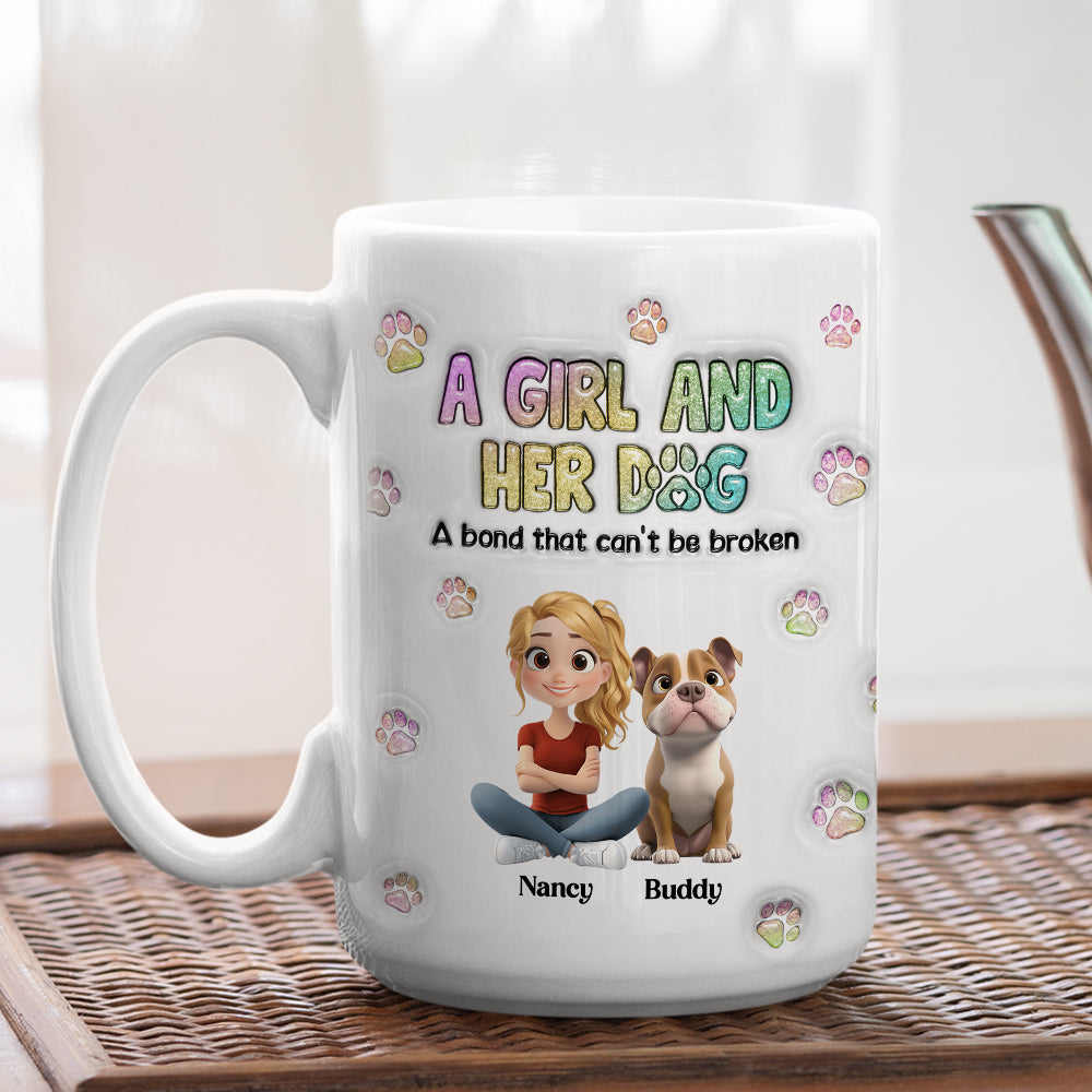 Personalized 3D Inflated Effect Custom Mug: A Girl And Her Dog Design