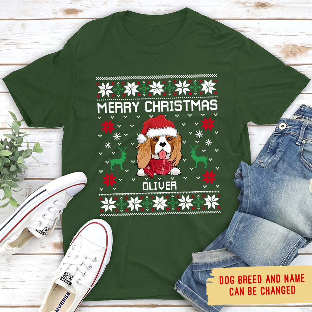 Personalized Merry Christmas Unisex T - shirt: Ideal Gift for Pet Lovers