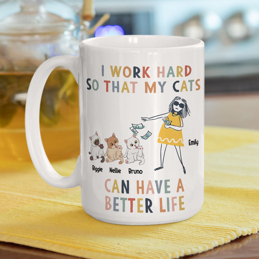 Personalized 'I Work Hard Because Of My Cat' Custom Coffee Mug - Perfect Gift Idea
