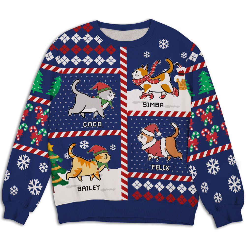 Meowy Catmas Patchwork - Personalized Custom All-Over-Print Pet Lover's Sweatshirt