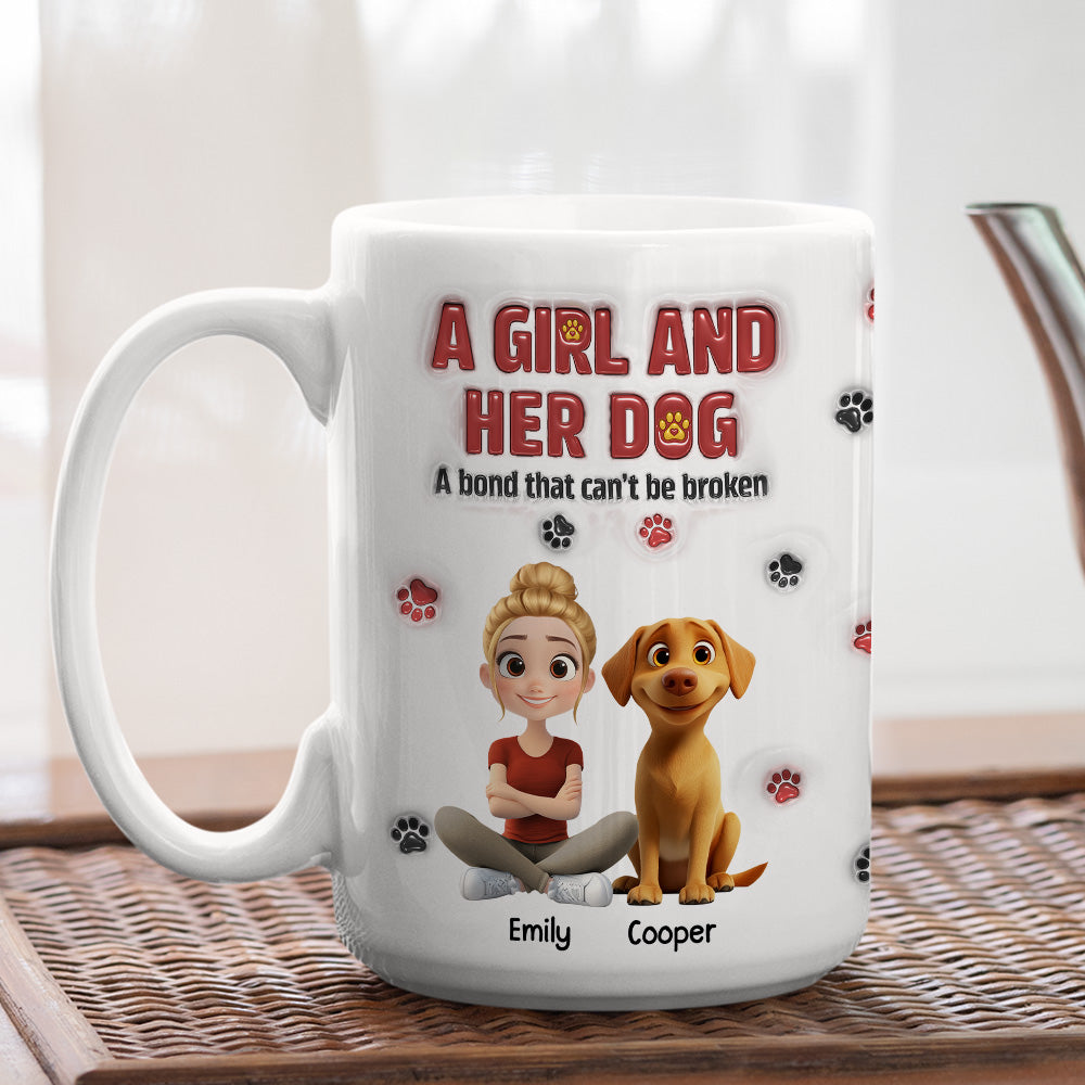Personalized Custom 3D Inflated Effect Mug - A Girl And Her Dog Version 2