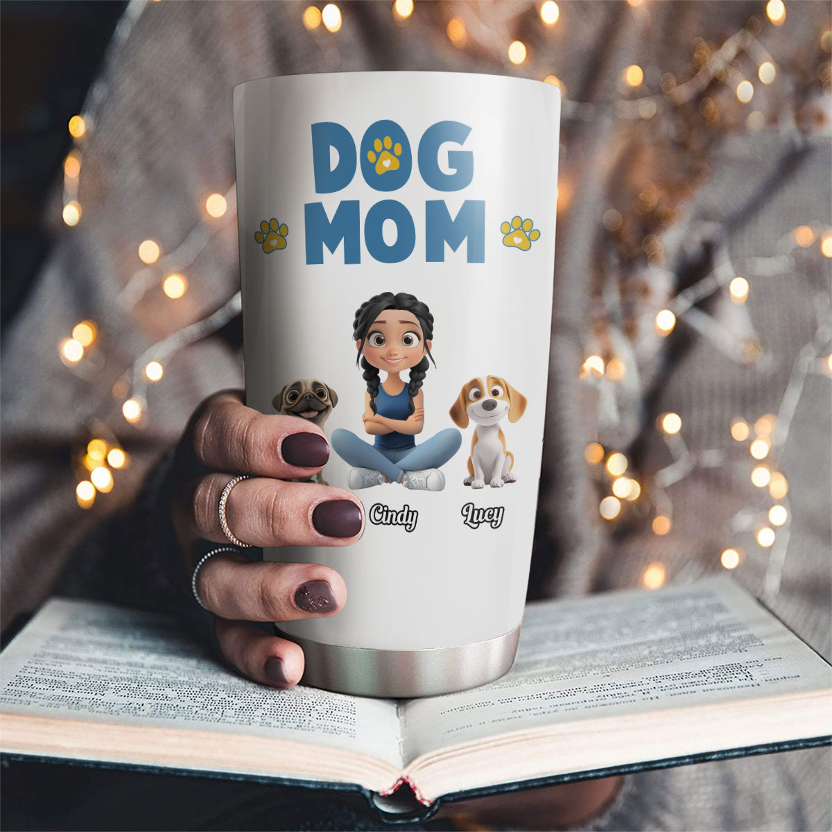Personalized Custom Girl and Dog Cartoon Tumbler - Style Version 2