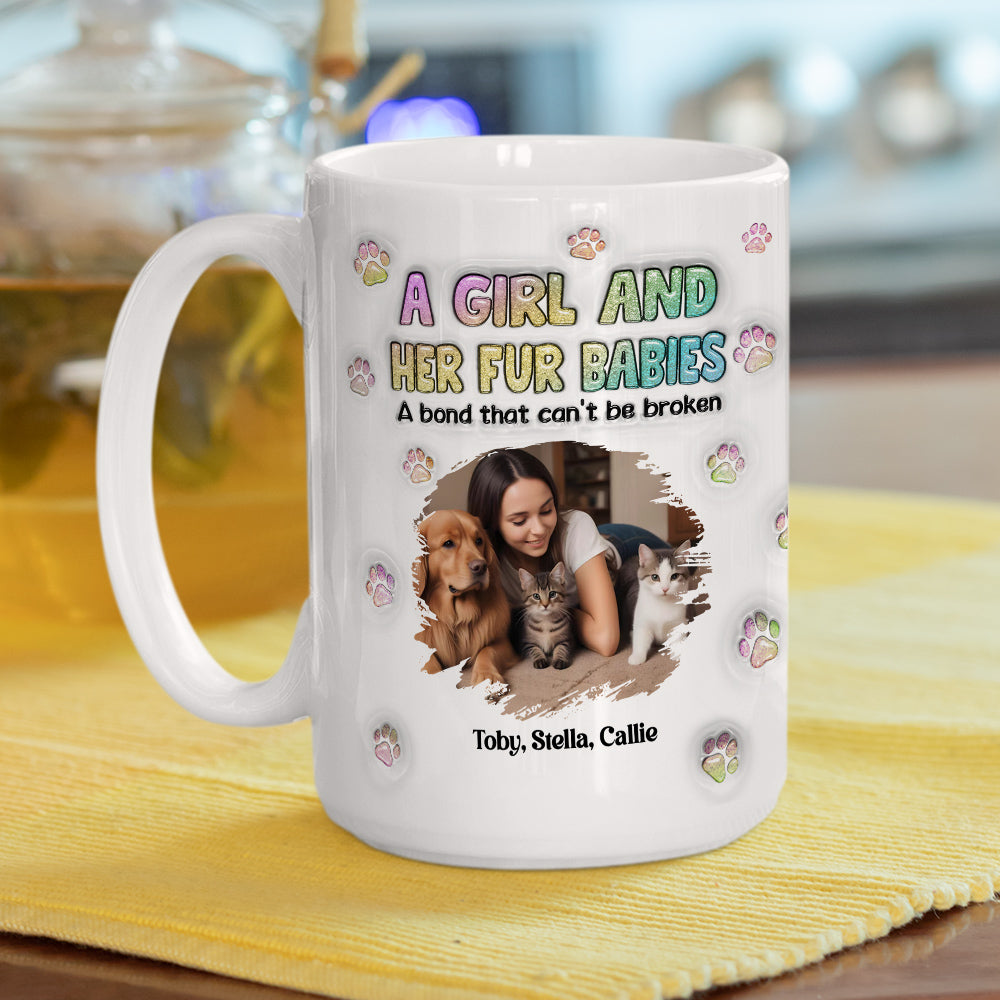 Personalized 3D Inflated Effect Mug with A Girl And Her Fur Babies Photo