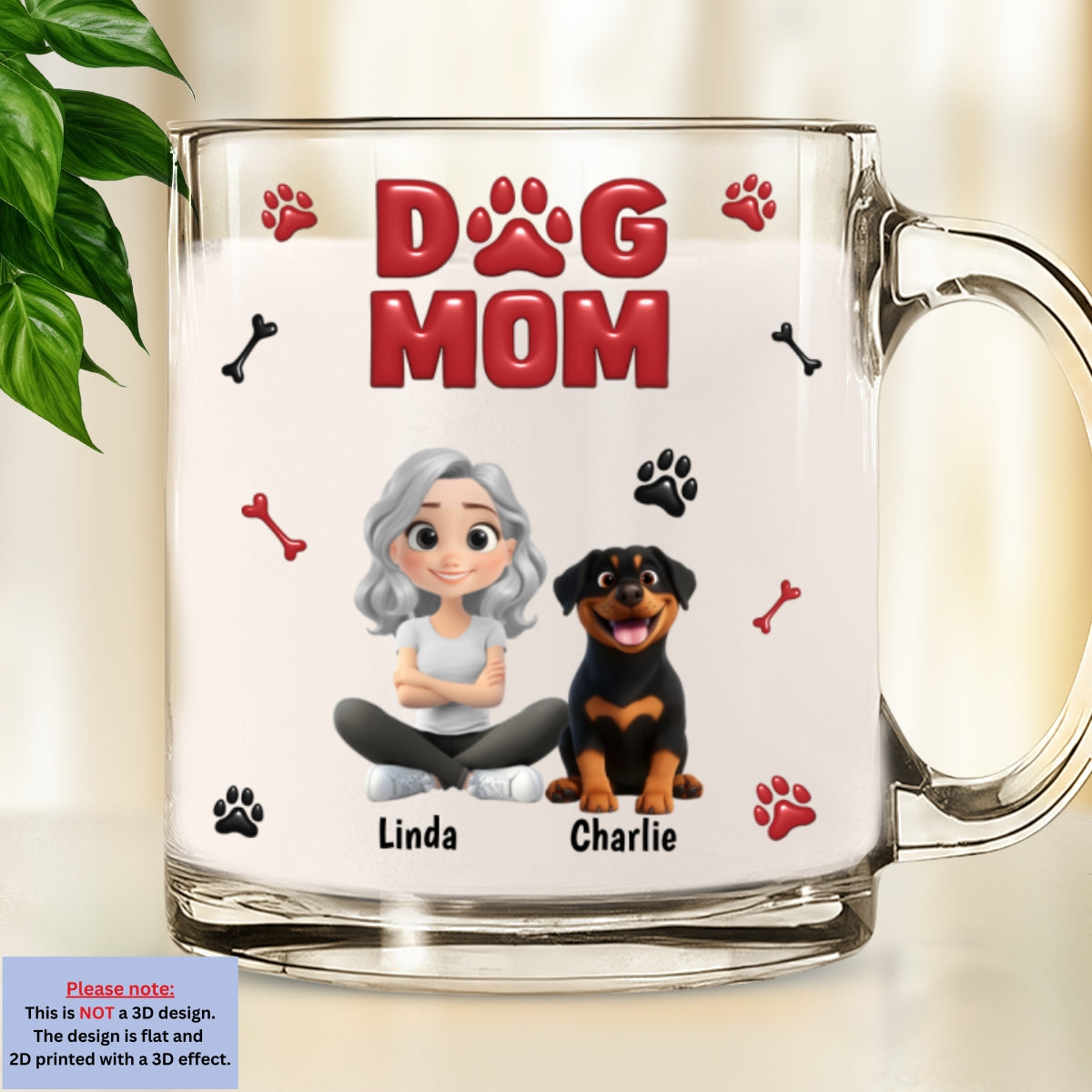 Customizable 3D Inflated Effect Personalized Glass Mug for Dog Lovers