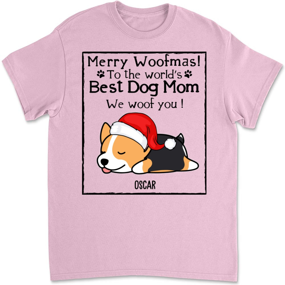 Personalized Woof Dog Dad Mom Christmas Unisex T-shirt - Ideal Gift for Pet Lovers