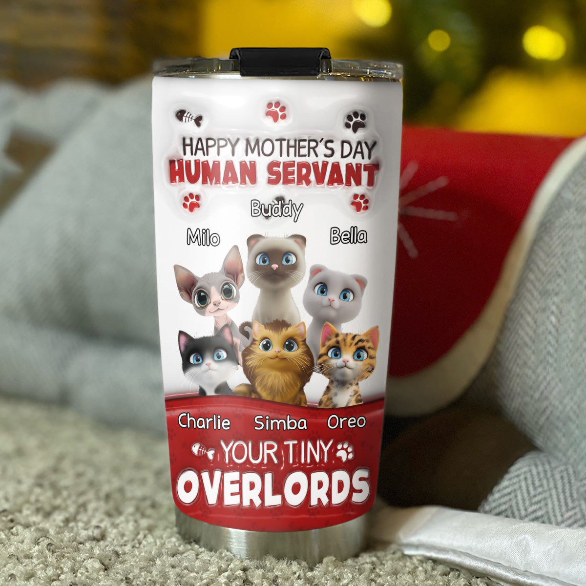 Happy Human Servant Day - Customizable 3D Inflated Effect Stainless Steel Tumbler