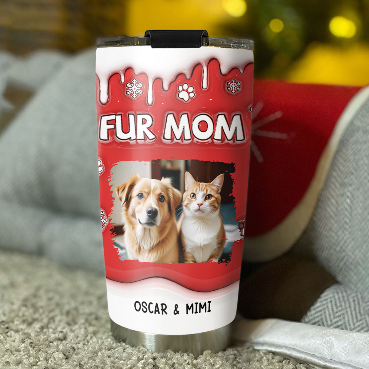 Personalized 3D Inflated Effect Christmas Tumbler for Pet Moms