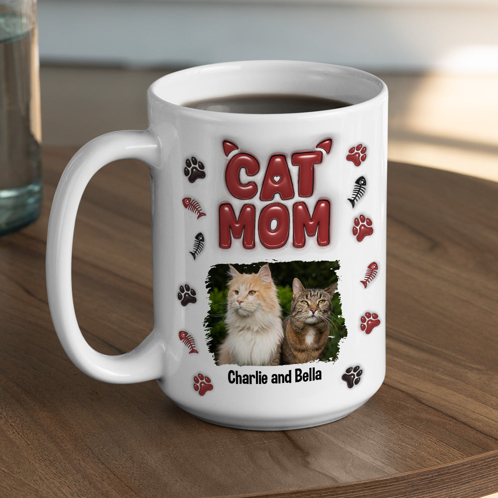 Personalized 3D Inflated Effect Lovely Cat Mama Photo Mug - Ideal Gift for Loved Ones