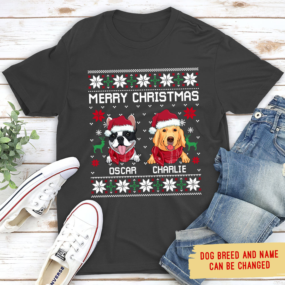 Personalized Merry Christmas Unisex T - shirt: Ideal Gift for Pet Lovers