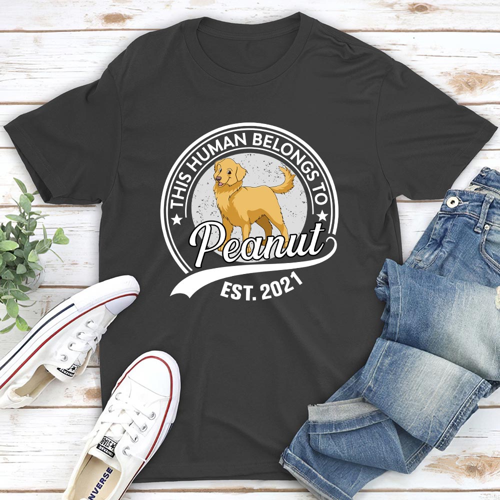Personalized Custom Unisex 'Human Belongs To Dog' Cartoon T-shirt - Ideal Gift for Pet Lovers
