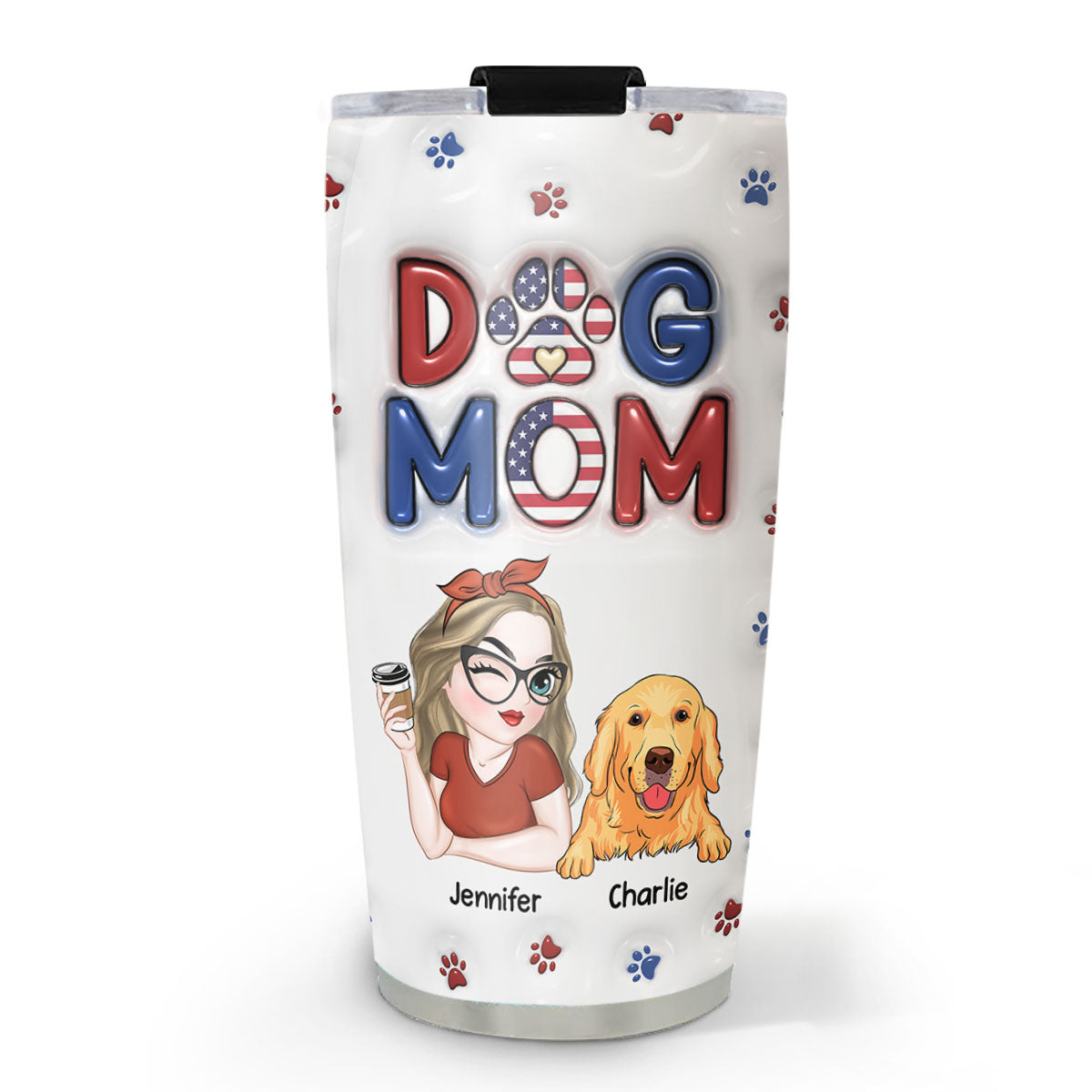 Personalized 3D Inflated Effect Tumbler - Lovely Dog Mom Version 3