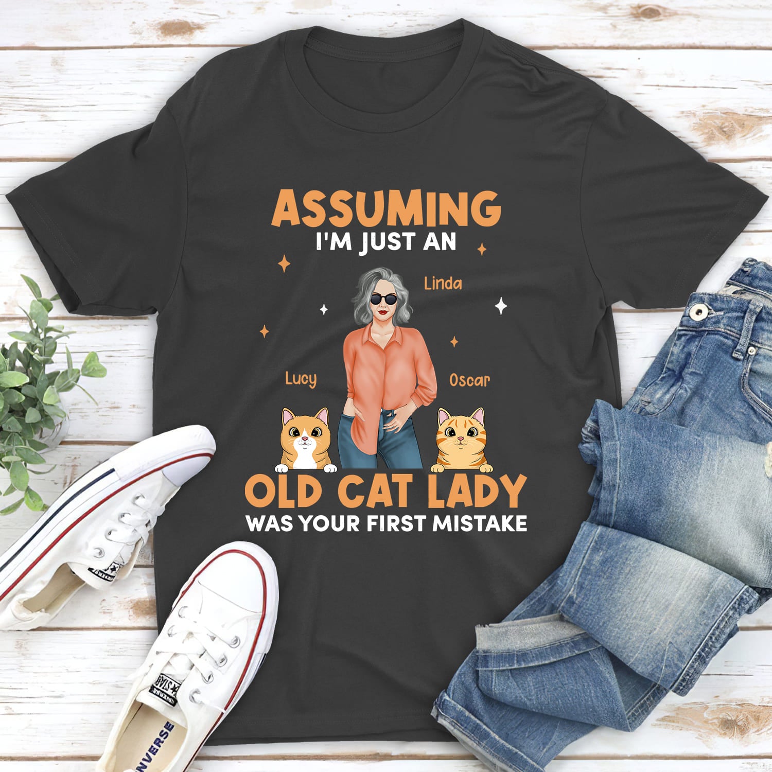 Old Cat Lady - Personalized Custom Unisex Cotton T-shirt for Pet Lovers