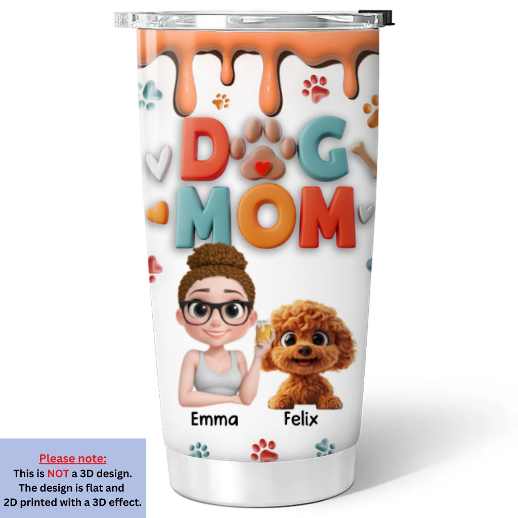 Personalized Mom of Dog Cartoon 3D Inflated Effect Stainless Steel Tumbler