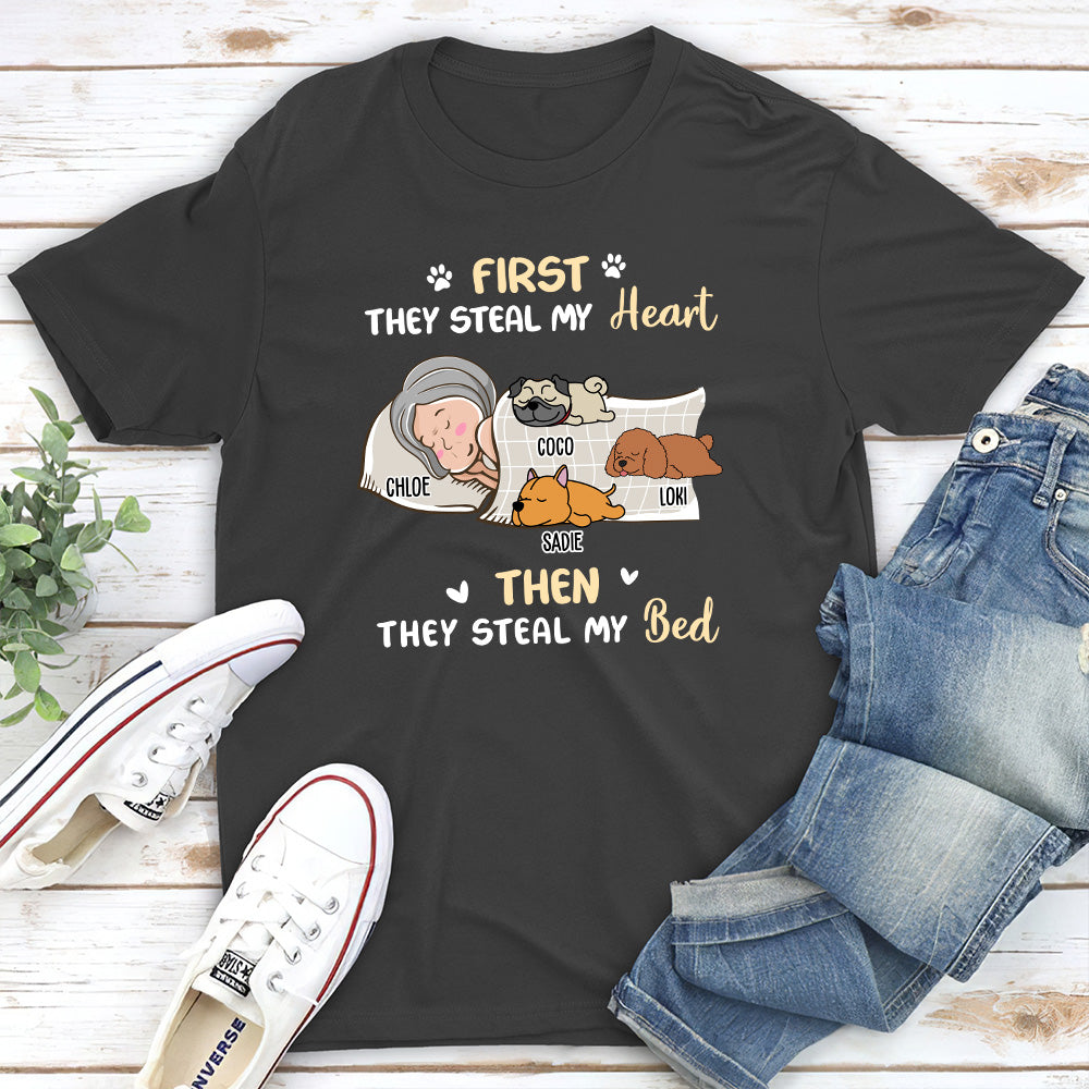 Personalized Custom Unisex 'Dog Stole My Bed' T-shirt for Pet Lovers