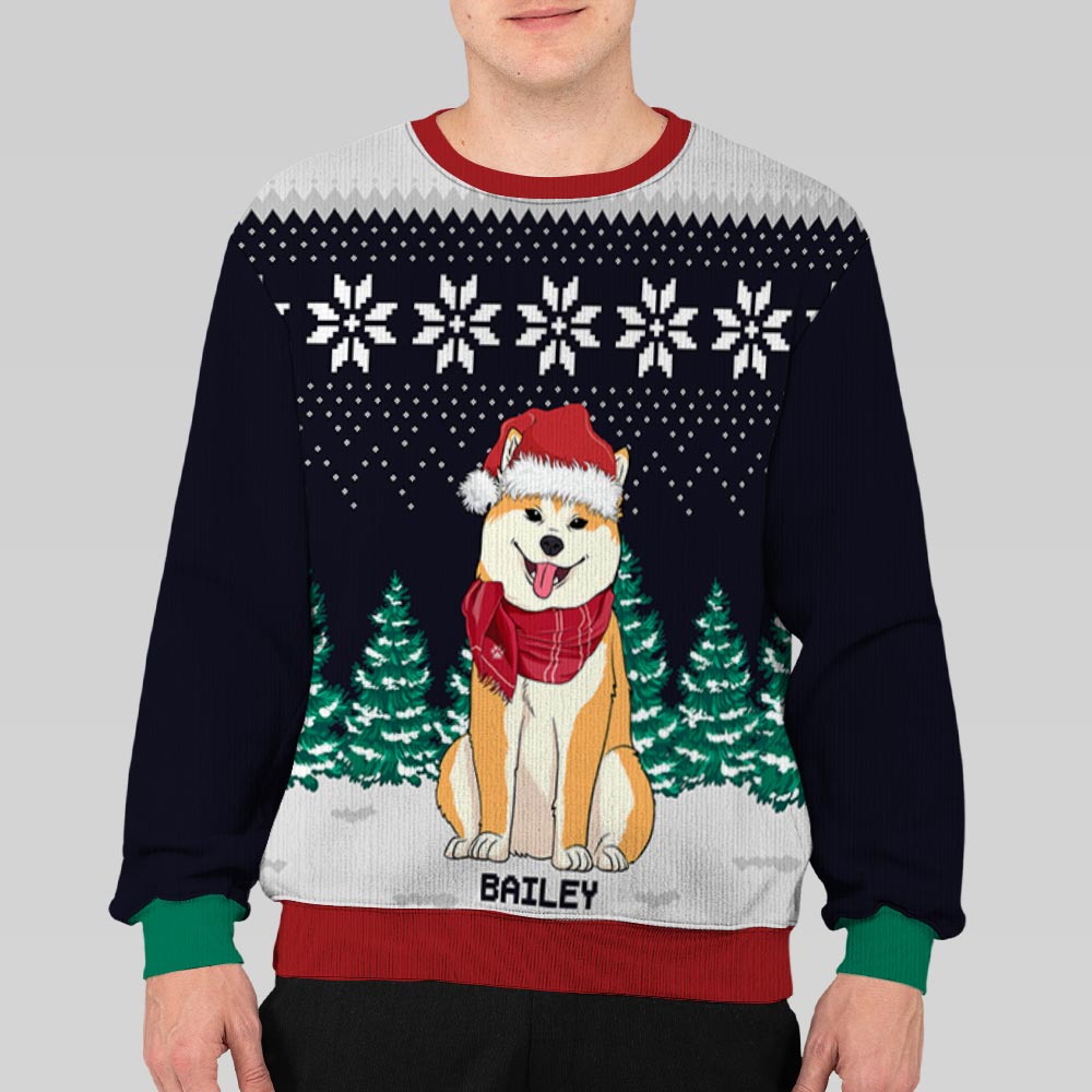 Personalized Custom All-Over-Print Dog and Christmas Tree Sweatshirt - Ideal Gift for Pet Lovers