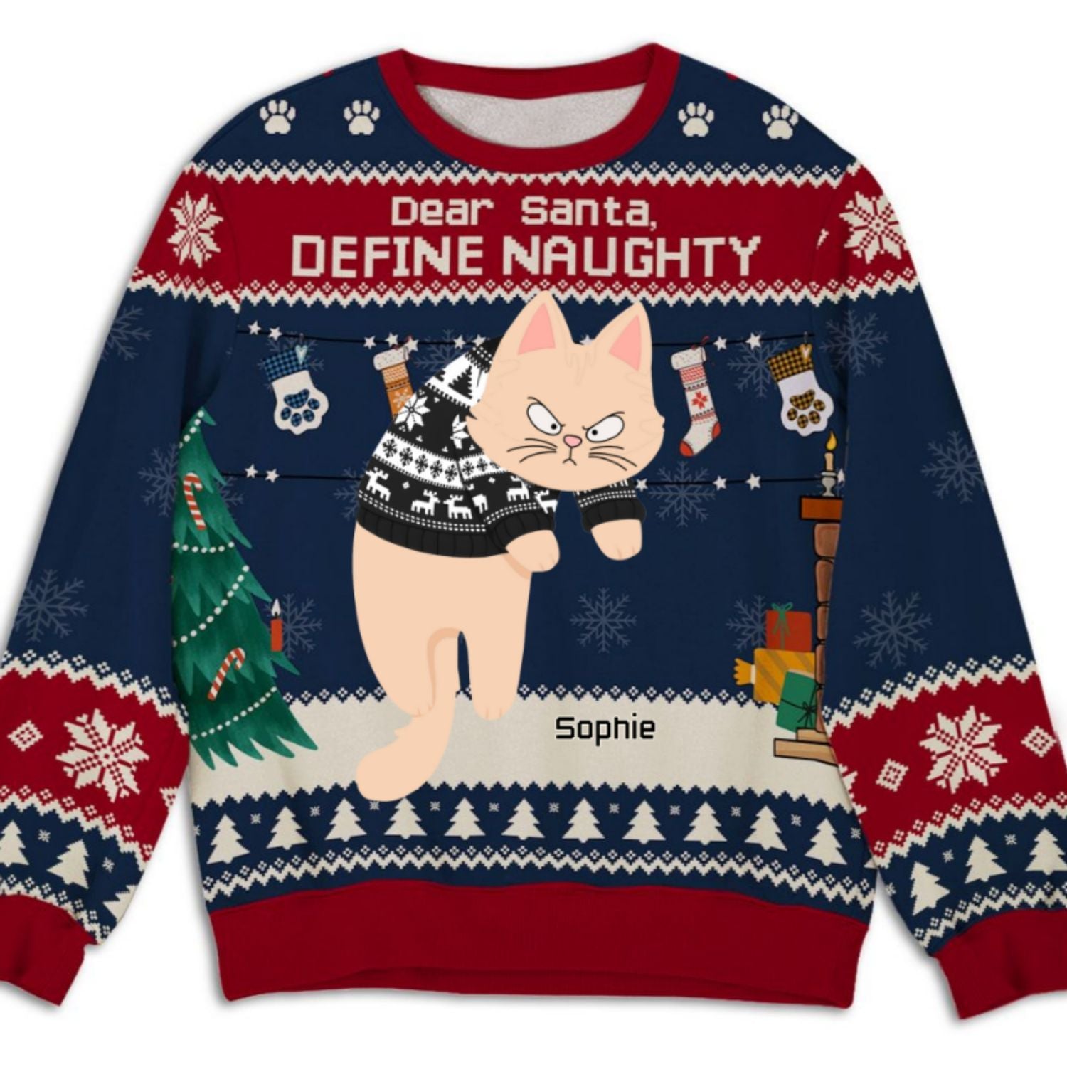 Personalized Hanging Cat Christmas All-Over-Print Unisex Sweatshirt