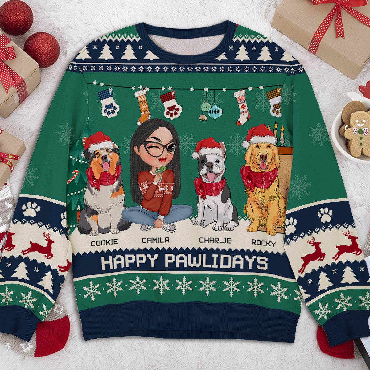 Snowy Pawlidays - Personalized All-Over Print Custom Sweatshirt for Pet Lovers