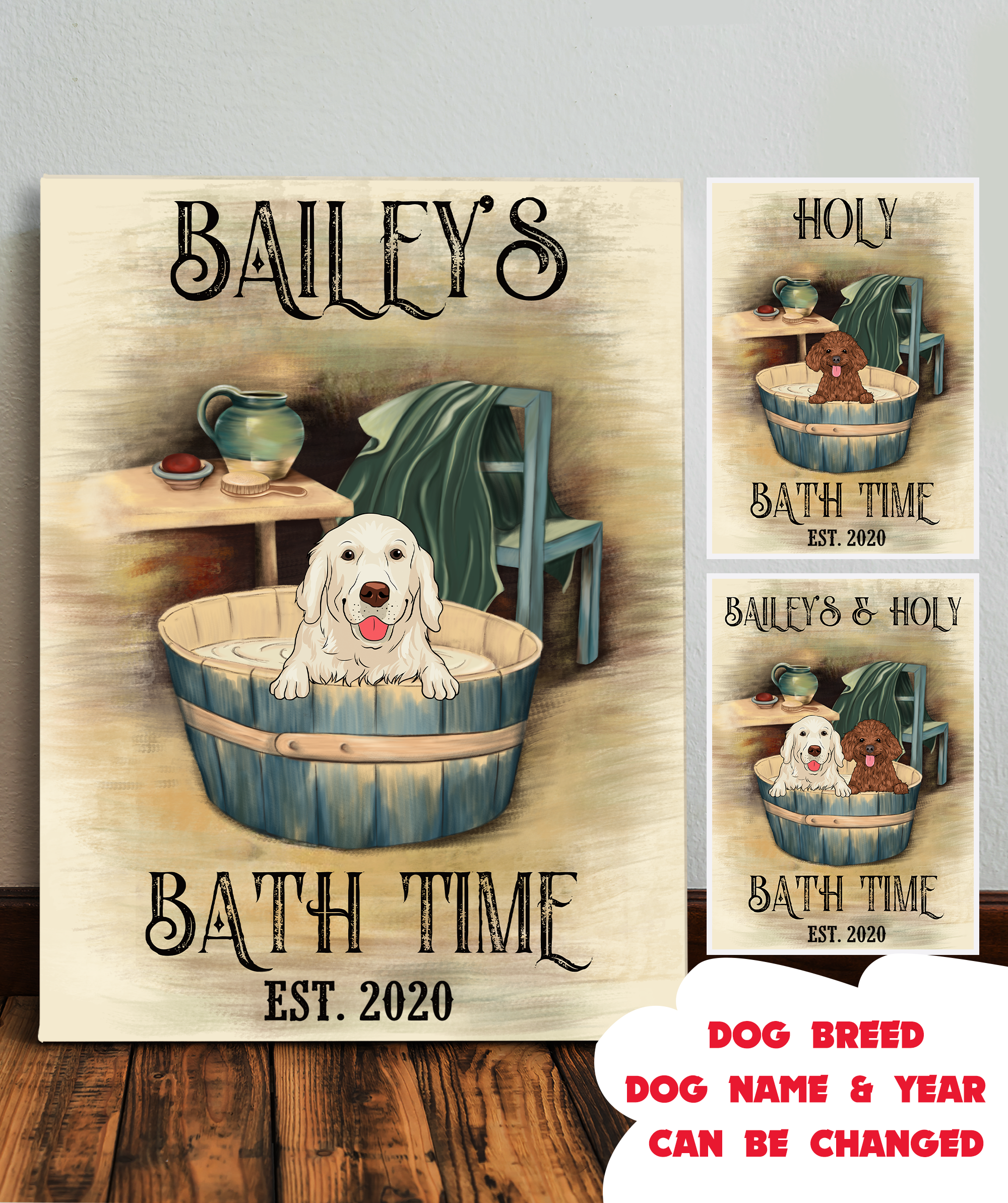 Personalized Custom Dog's Bath Time Canvas - Ideal Gift for Pet Lovers
