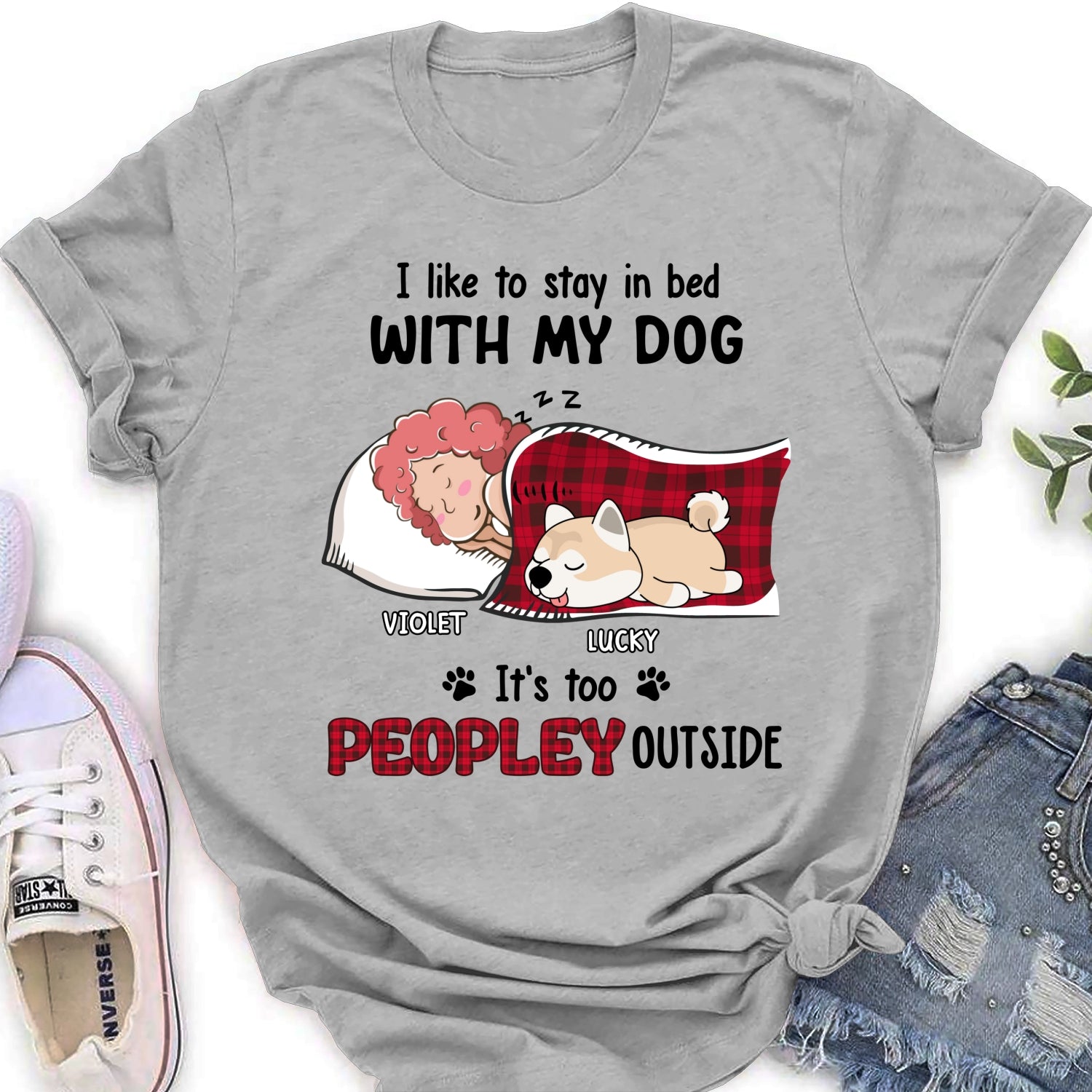 Personalized Custom Women's T-shirt - Ideal for Pet Lovers Who Love Staying in Bed