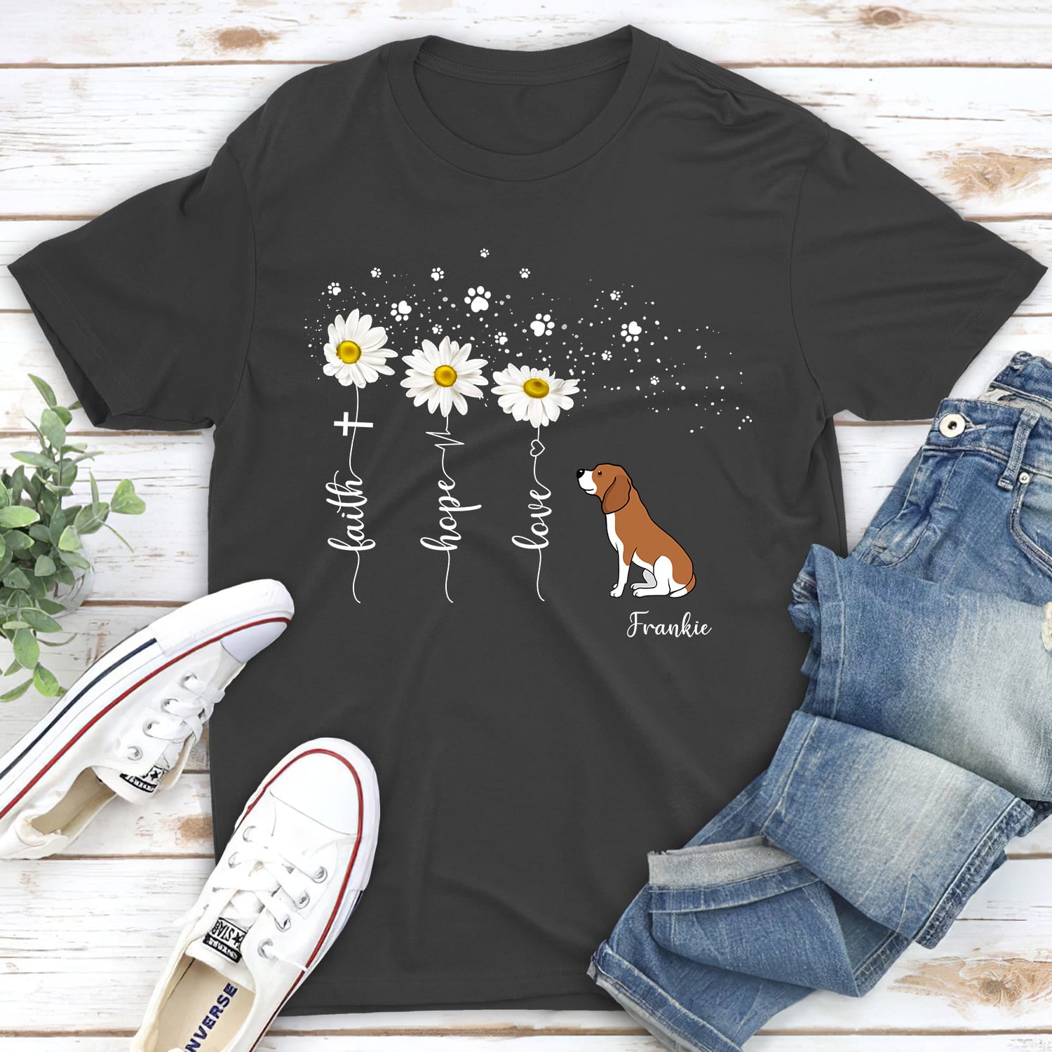 Faith Hope Love Personalized Custom Unisex Pet Lover's Flower T-shirt