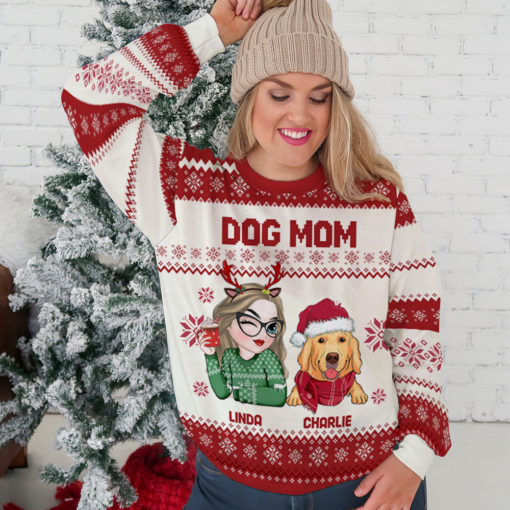 Personalized Custom All-Over-Print Christmas Sweatshirt for Dog Moms