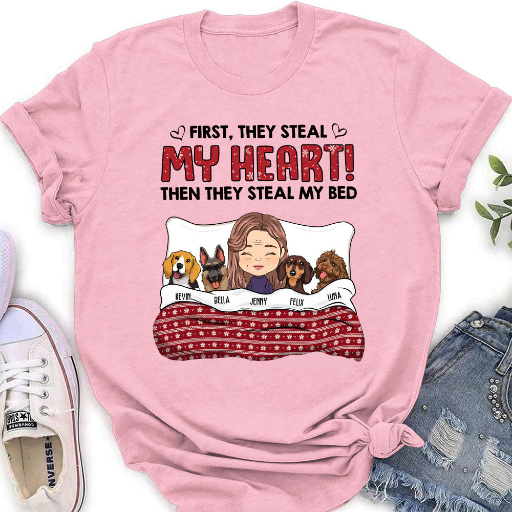 Personalized Custom Women's 'Silently Steal My Bed' Pet - Lover T - shirt