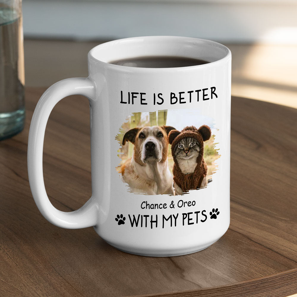 Personalized Better With Pets Photo Custom Coffee Mug - Ideal Gift for Pet Lovers